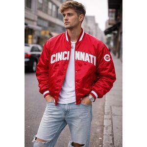 Vintage 90's Cincinnati Reds MLB Baseball Satin Bomber Jacket  Mens Size Large